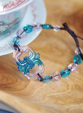 小众原创蓝色琉璃复古手串