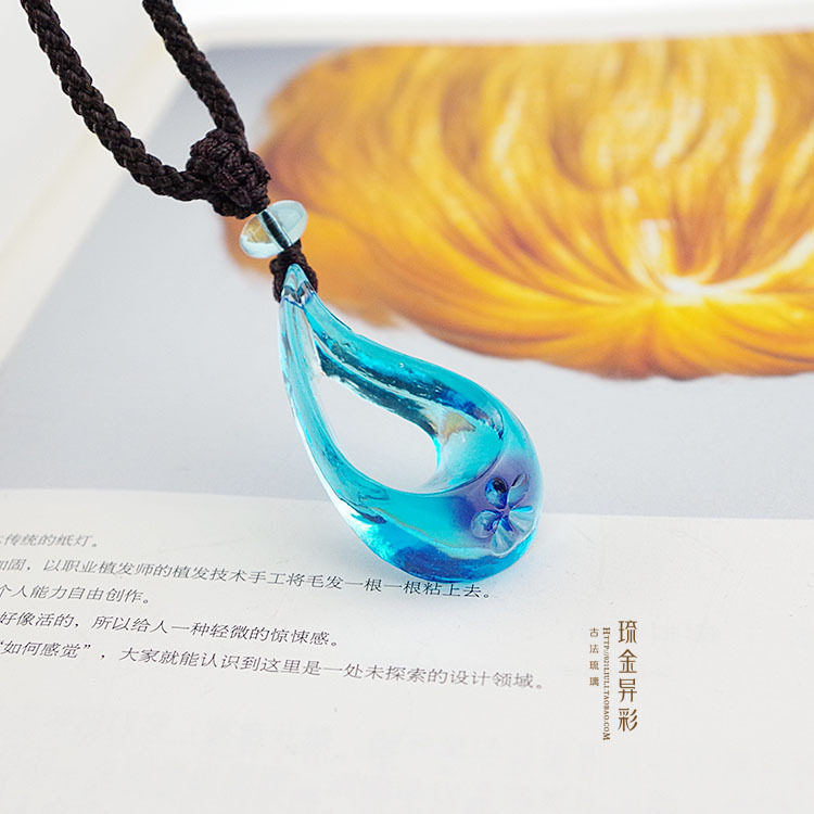 相思雨 原创琉璃水滴吊坠 蓝色夏季时尚女项链/项坠/礼物饰品