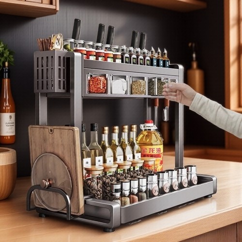 厨房置物架调料架家用调味品多功能刀架筷筒粘板台面多层收纳架