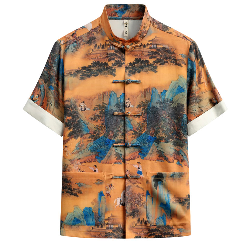 玄笙唐装男原创设计印花外套