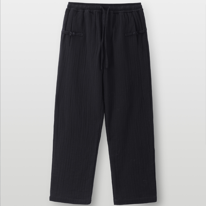 春秋季唐装休闲裤男宽松直筒纯棉提花中式复古改良偏科大码长裤男