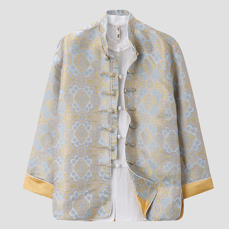 唐装男春秋季新中式立领国潮四合如意纹提花外套宽松休闲复古上衣,男装,唐装,淘宝优惠券,粉丝福利购,淘宝优惠卷
