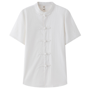 唐装 夏季 男宽松休闲短袖 衬衣中式 中国风棉麻衬衫 复古男装 男薄款