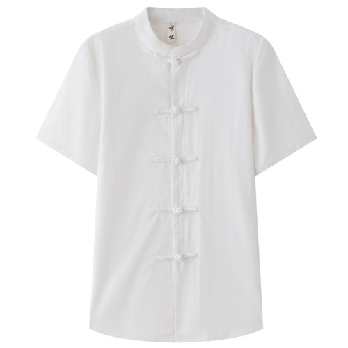 中国风棉麻衬衫男薄款夏季唐装男宽松休闲短袖衬衣中式复古男装