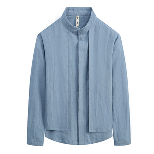 中国风亚麻衬衫 春季 男长袖 中年苎麻中式 唐装 改良衬衣打底衫 男装