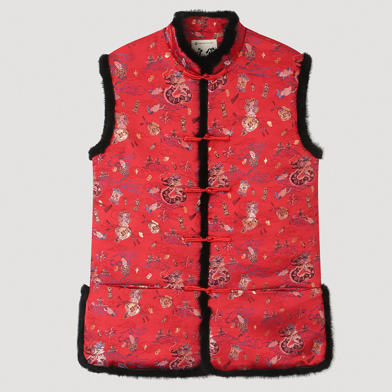 秋冬中国风男装唐装男烫金提花水貂领棉马甲男士中式盘扣坎肩外套,男装,唐装,淘宝优惠券,粉丝福利购,淘宝优惠卷