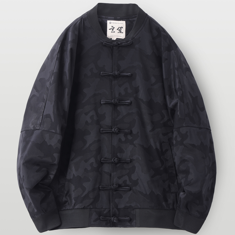 中国风男装春秋款唐装男宽松立领国潮提花外套男中式改良盘扣外套