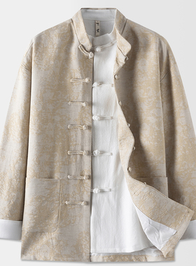 秋季新品唐装男中国风男装棉麻提花外套中式改良立领复古国潮上衣