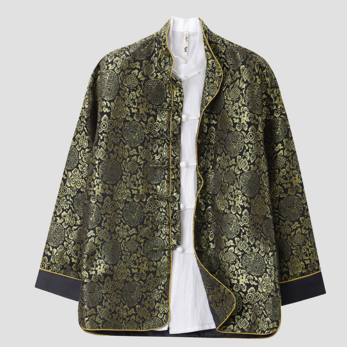 春秋季唐装男中国风立领宽松龙纹提花外套男国潮复古改良盘扣上衣