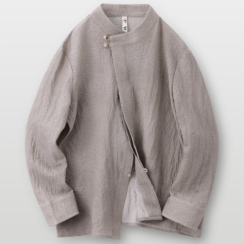 唐装男春季中国风男装复古提花斜襟长袖衬衫男宽松上衣立领打底衫