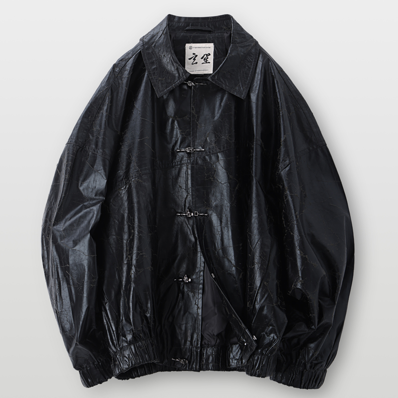 国风男装秋冬款皮质高级感新中式改良国潮夹克翻领复古时尚外套男