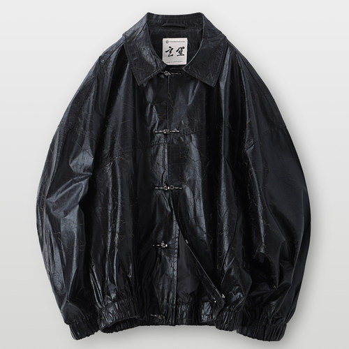 国风男装秋冬款皮质高级感新中式改良国潮夹克翻领复古时尚外套男