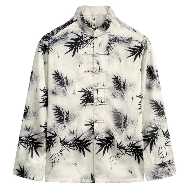 春秋新款唐装男中国风国潮中式改良长袖衬衫原创中式印花对襟上衣,男装,唐装,淘宝优惠券,粉丝福利购,淘宝优惠卷