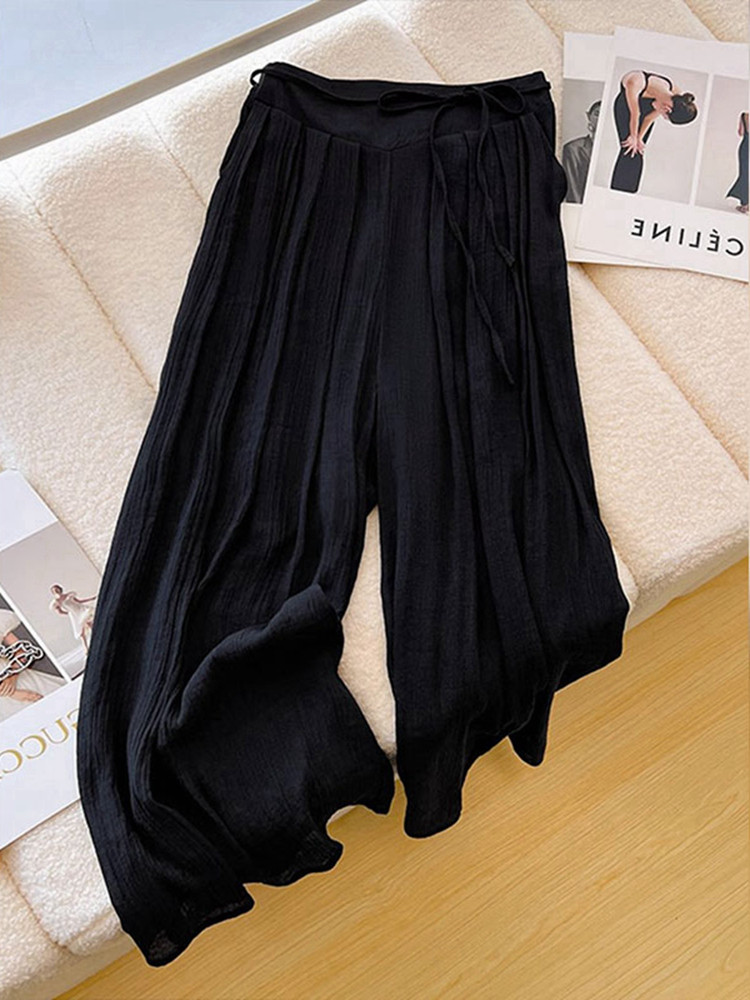 2024 NEW WOMENS SUMMER THIN PANTS HIGH WAIST DRAP STRAIGHT LEG PANTS PINK ICE SILK WIDE LEG CASUAL PANTS SMALL MAN