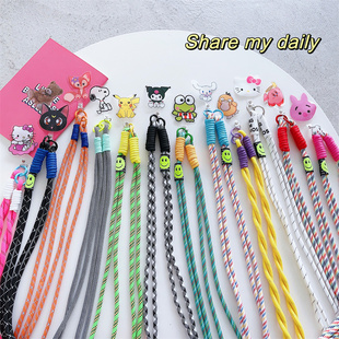 发 斜挎手机壳挂饰手机链挂脖配件批 潮流新款 流行多巴胺编织挂绳