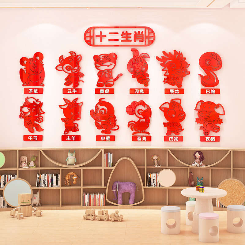 十二生肖动物墙贴纸幼儿园新年元旦环创主题墙教室班级文化墙布置