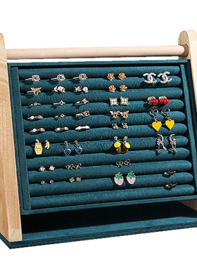 新款实木戒指架墨绿色戒指展示架首饰收纳架耳钉陈列珠宝饰品摆件