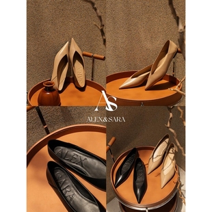 平底鞋 ALEXSARA 单鞋 尖头V口胎牛皮平底踩跟女巫鞋 2025春夏新款