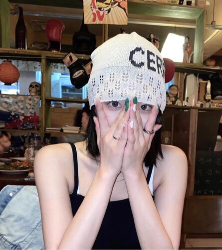 cerric字母镂空编织针织毛线帽子