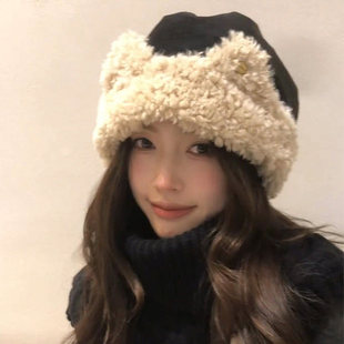 可爱猫耳朵包头帽女秋冬季显脸小加绒加厚保暖防寒毛绒帽护耳帽子