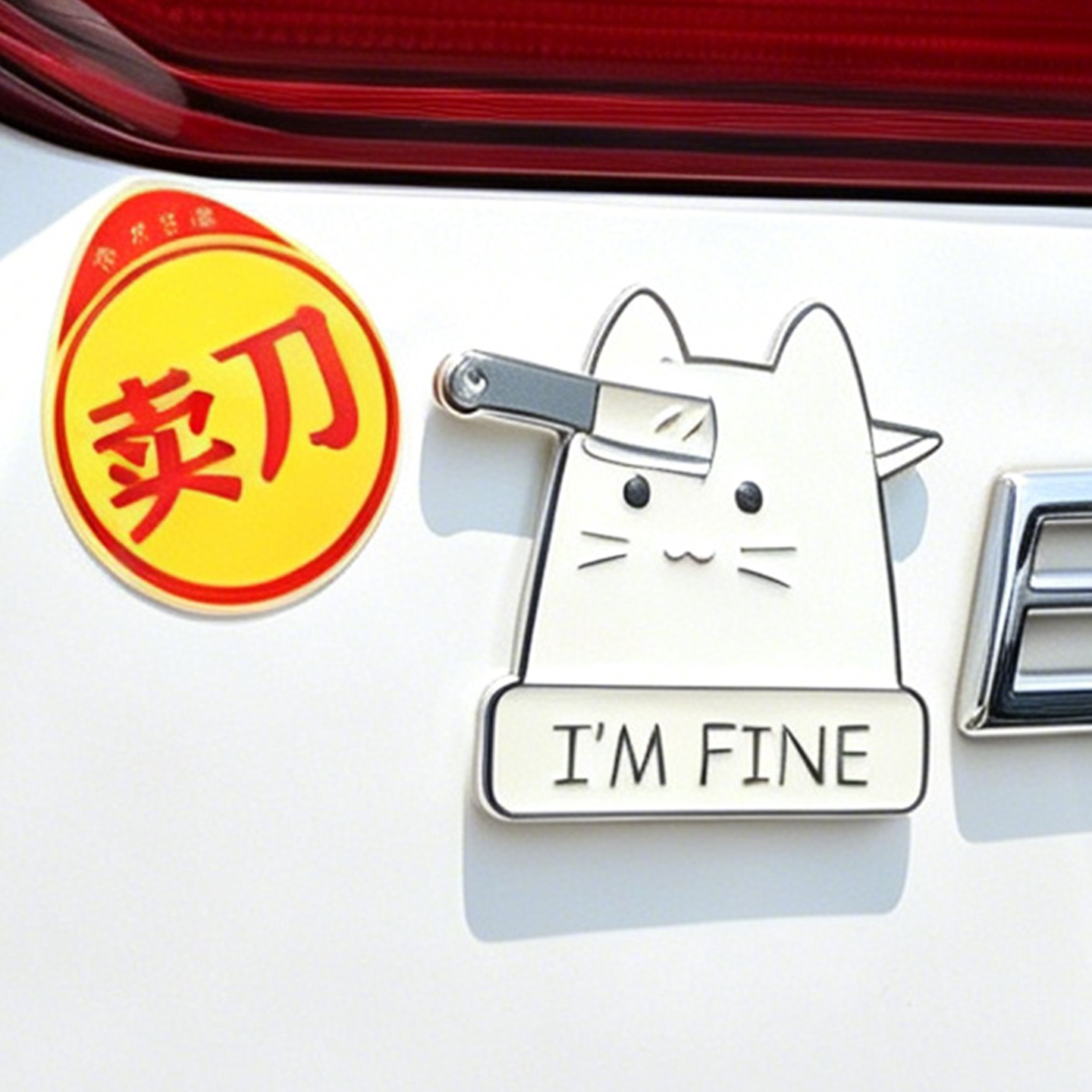 网红萌趣小猫叼刀防水车尾贴