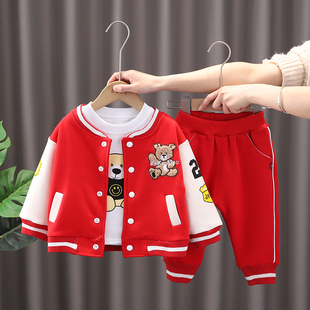 套装 小童洋气棒球衫 2022新款 男女宝宝春装 休闲运动韩版 网红三件套