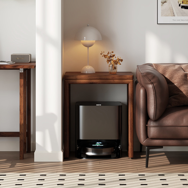 扫地机器人置物架实木可移动家用客厅沙发后夹缝收纳柜饮水机架子