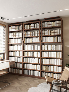 实木图书馆书架落地顶天立地书墙式满墙书柜隔断架置物架整墙到顶