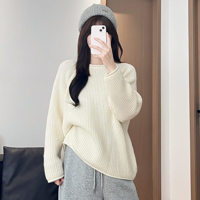 米白色毛衣女2025新款秋冬季宽松套头针织衫韩系慵懒风高级感上衣