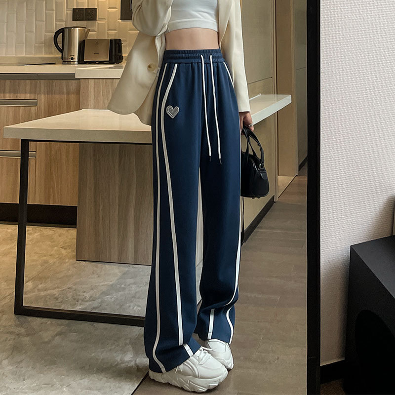 黑色运动裤女2025新款女装宽松直筒裤高腰垂坠感春秋季窄版阔腿裤