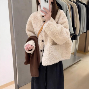 韩系复古羊羔毛皮毛一体外套女秋冬新款气质百搭显瘦毛毛上衣