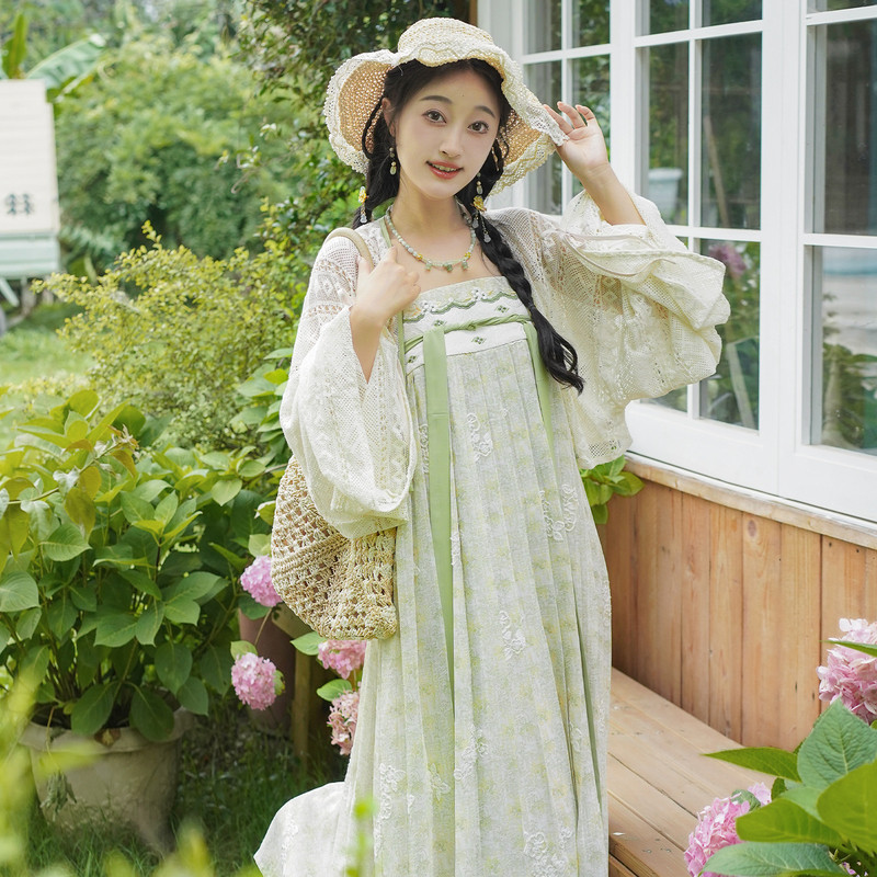 汉尚华莲改良齐胸吊带连衣裙[小青芽]原创汉服女法门寺上衣套装夏图片