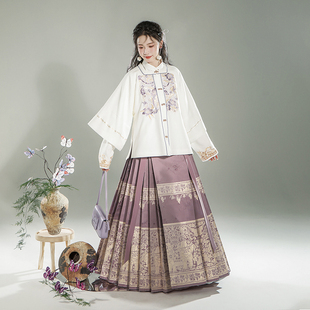 汉尚华莲原创汉服女[半簪花意]秋冬明制加绒披袄仿妆花马面裙套装