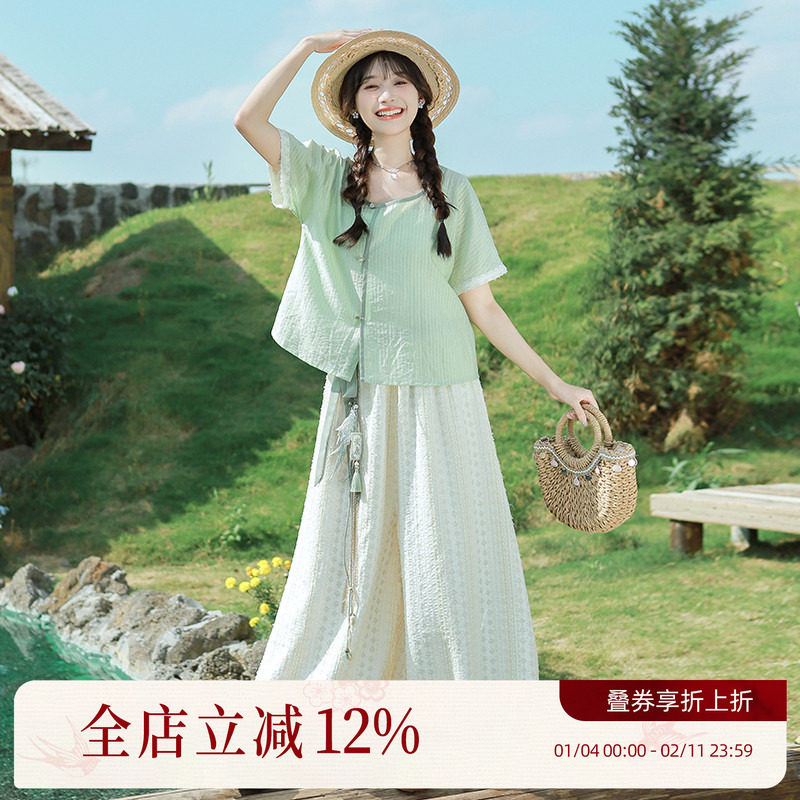 汉尚华莲回馈款[垂青]汉服女国风圆领衫灯笼裤夏季日常休闲套装,女装/女士精品,汉服裤装,淘宝优惠券,粉丝福利购,淘宝优惠卷