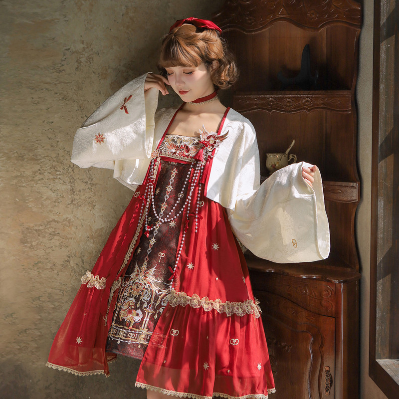 汉尚华莲汉元素连衣裙[童话游乐园]马年刺绣中华风小裙子套装早春