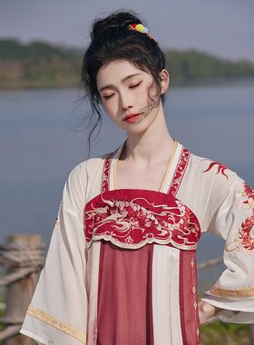 汉尚华莲龙母寅原创改良汉服汉元素春夏中国风日常刺绣齐胸连衣裙