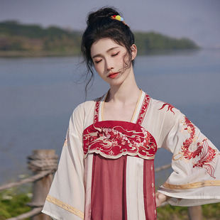 汉尚华莲龙母寅原创改良汉服汉元素春夏中国风日常刺绣齐胸连衣裙