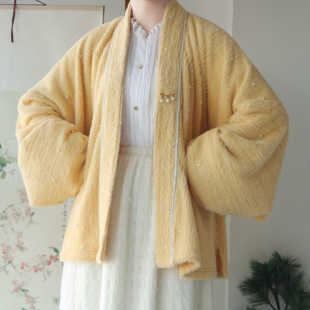 汉尚华莲宋制毛绒对襟衫[绵绵芝士]改良汉服女飞机袖日常早春套装