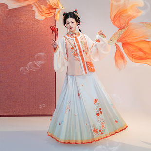 汉尚华莲[蟹粉酥]原创汉服女改良圆领短比甲重工刺绣马面裙