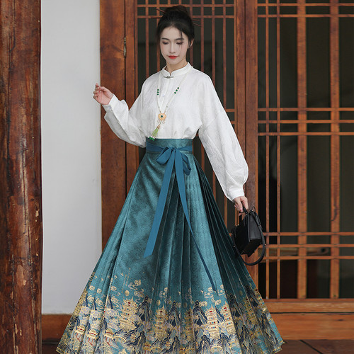 汉尚华莲碧空浅影通勤可穿长裙