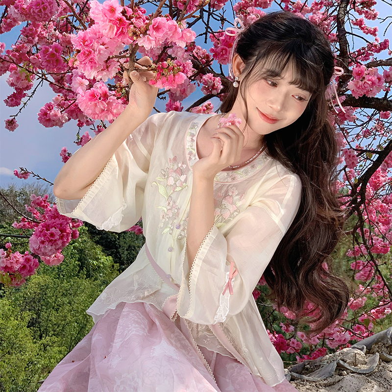 汉尚华莲[棠梨诗]原创国风汉元素天丝改良圆领对襟衫马面裙套装