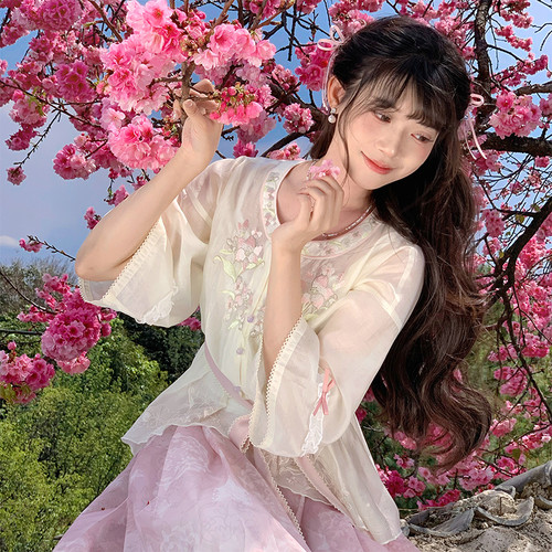 汉尚华莲[棠梨诗]原创国风汉元素天丝改良圆领对襟衫马面裙套装