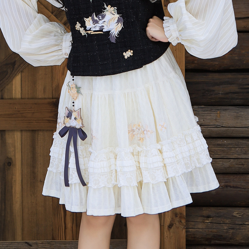 汉尚华莲[小眠霜]改良汉服女秋冬百搭日常半身裙针织蛋糕裙