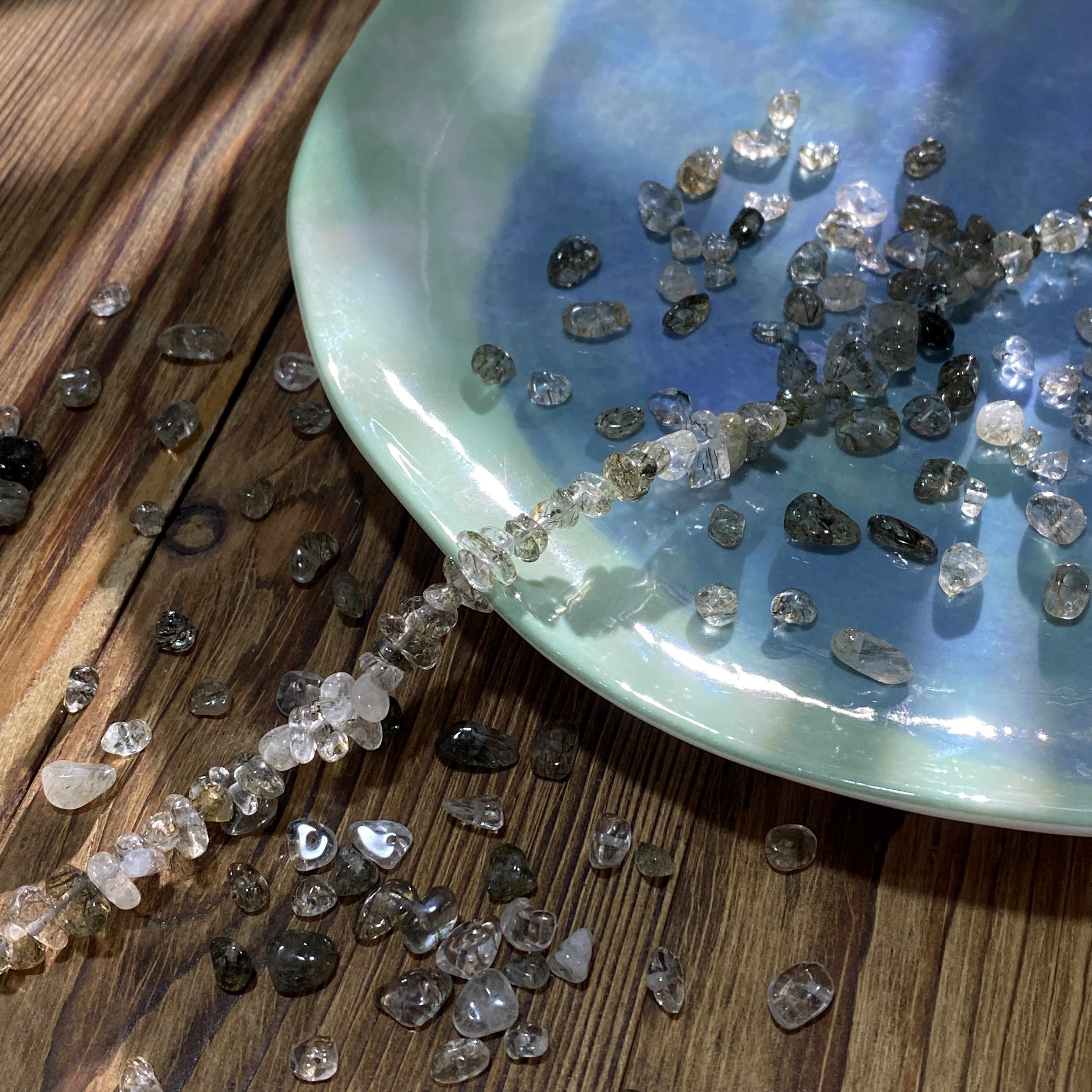 天然A级绿碧玺发晶5*8mm有孔碎石手工diy串珠子手链饰品材料S317