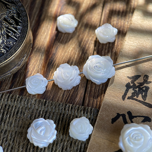 天然贝珠马蹄螺玫瑰花8-10-12-15mm散珠手工diy串珠饰品配件S18