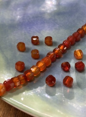 天然红玛瑙5mm切面方糖珠整串手工DIY串珠项链饰品配件材料X447