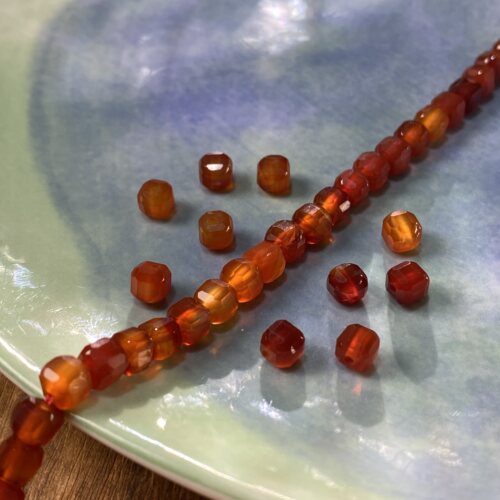 天然红玛瑙5mm切面方糖珠整串手工DIY串珠项链饰品配件材料X447