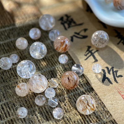 天然黑金超七4/6/8mm无优化圆珠散珠手工diy串珠饰品配件材料S159