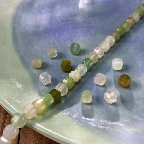 天然苹果绿5mm切面方糖珠整串手工DIY串珠项链饰品配件材料X441