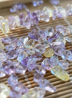 天然紫黄晶3*5mm有孔碎石手工diy串珠子手链项链饰品配件材料S87